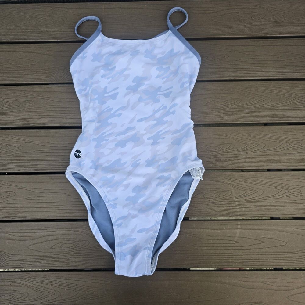 TYR Womens Durafast Whiteout Camo Cutoutfit 1 Piece Swimsuit SZ 28 New No Tags